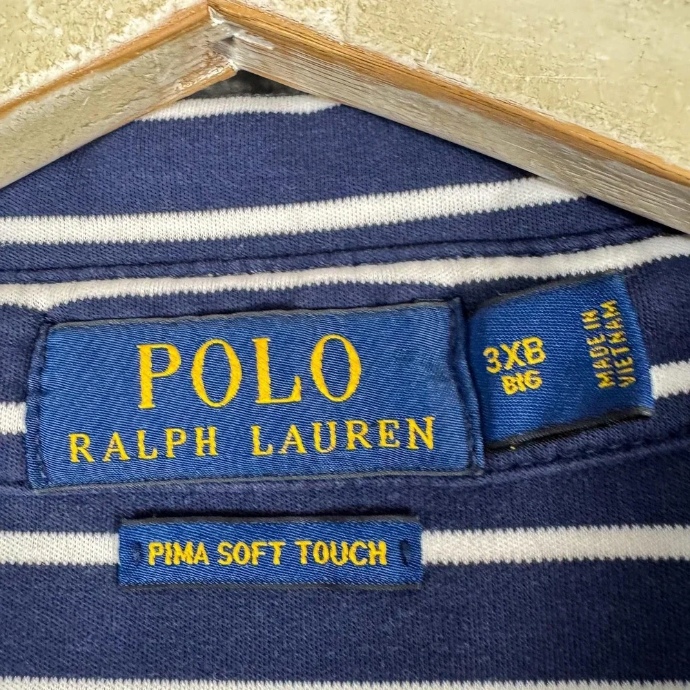 Polo Ralph Lauren Polo Shirt Mens‎ 3XB Blue White Stripe Pima Soft Touch Preppy